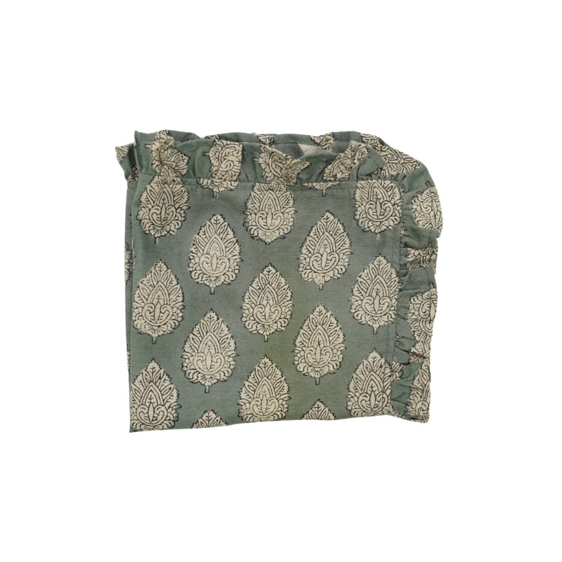 Fabdivine Elegant Florl Block Print Ruffled Napkin 18X18 Inch Classic Linen set of 4- Betal Leaf