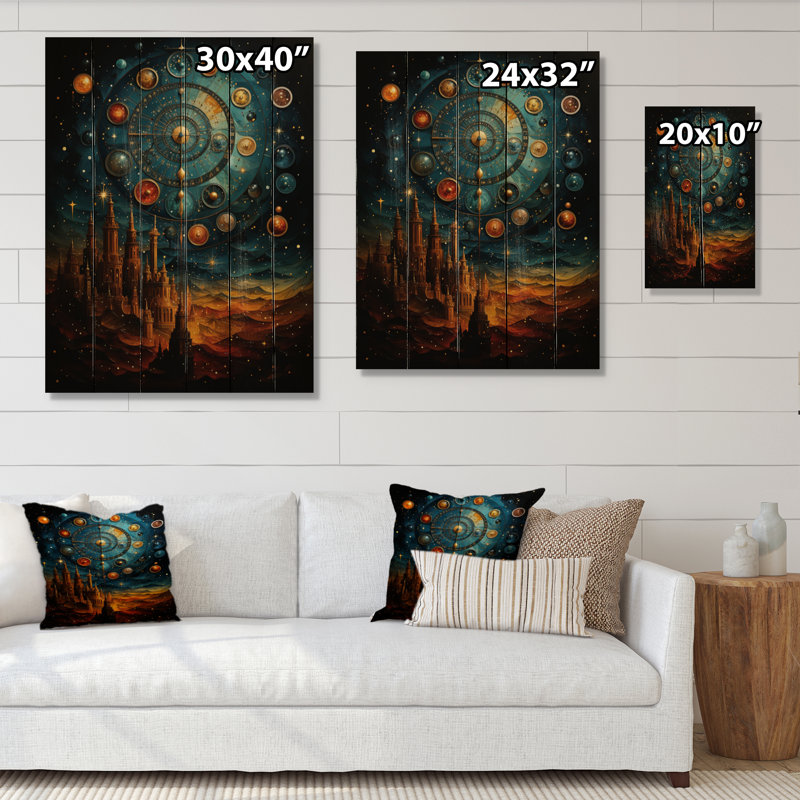Astrologie, mosaïque astrologique - impression d'astrologie sur bois de pin naturel, H 20 po x l 10 po x P 0,78 po