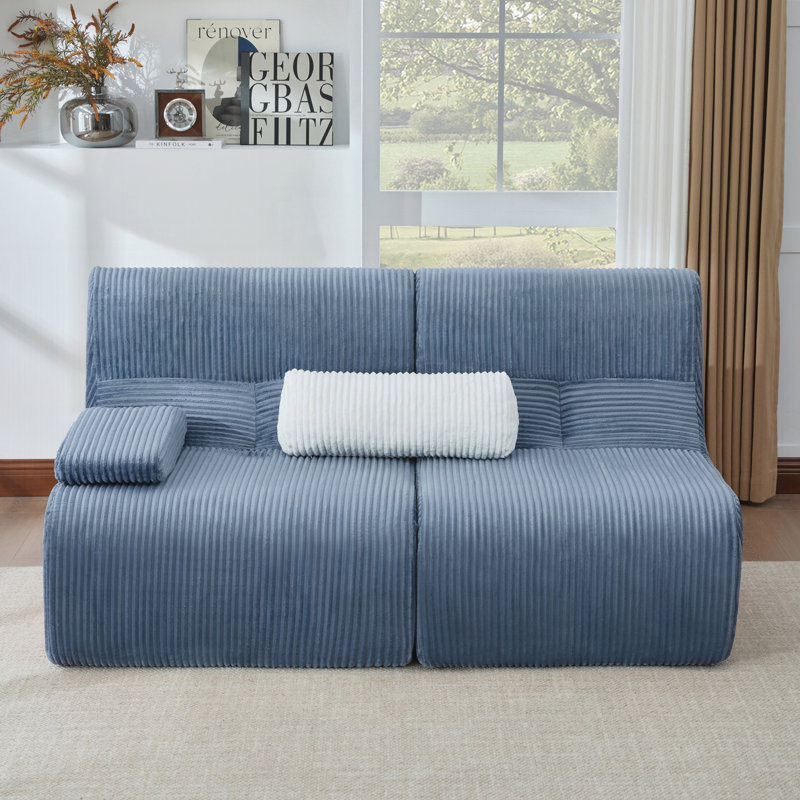 Canapé modulaire moderne pour causeuse, Velours côtelé bleu