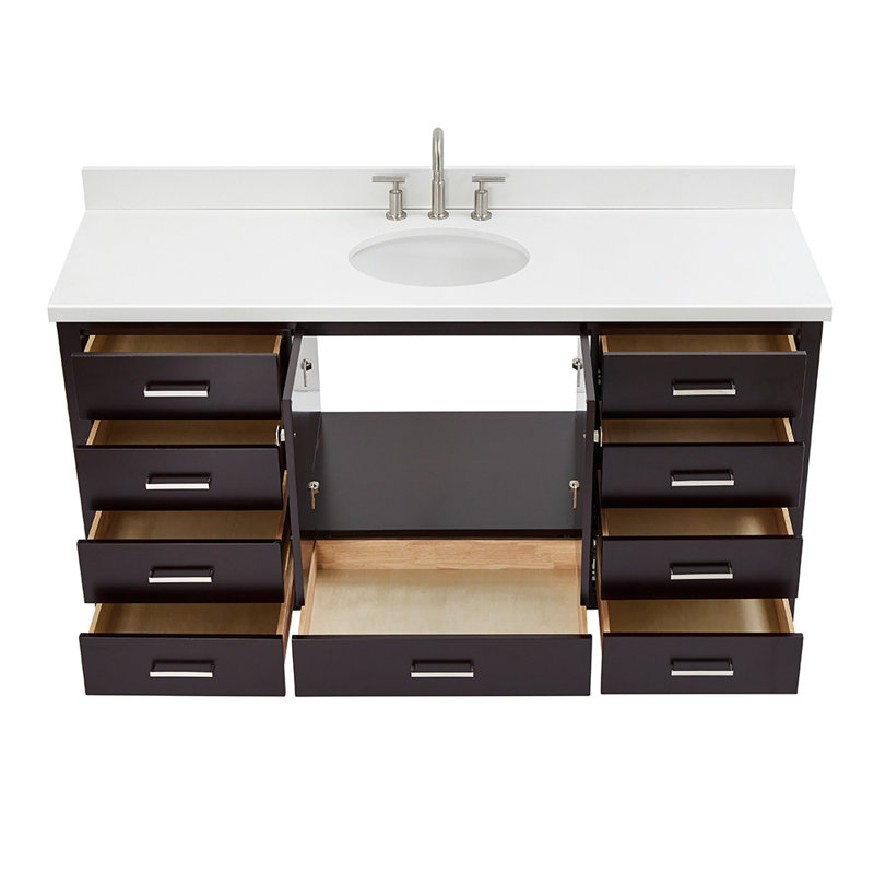 Cambridge 67'' Single Bathroom Vanity with White Quartz Top, Espresso