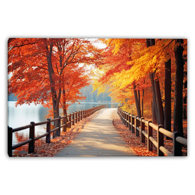 Lakeside Maple Walk Wrapped Canvas Wall Art