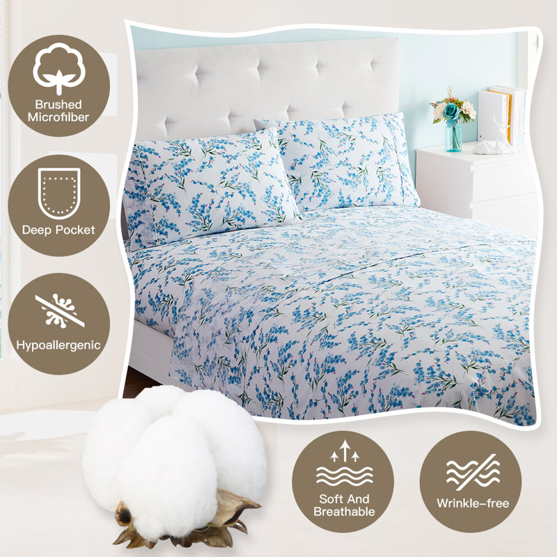 Everleigh Microfiber Floral Sheet Set, King