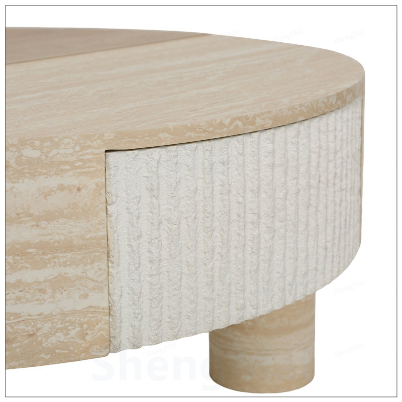 Table basse ronde avec plateau rabattable et rangement caché, parfaite pour les petits espaces et la vie moderne