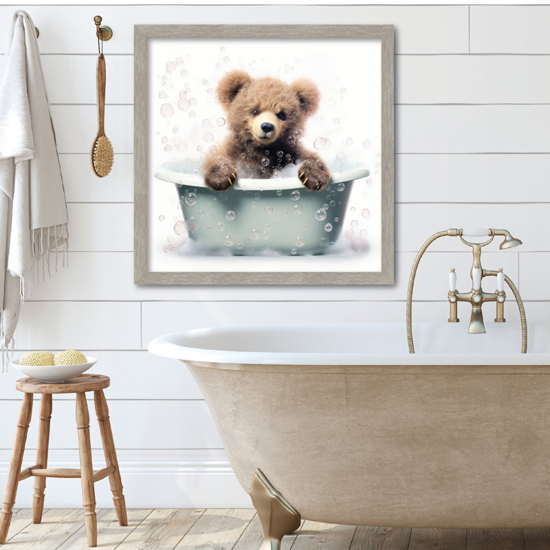 Tableau encadré Artful Animal Bath Scenes Brown Bear II 16 x 16