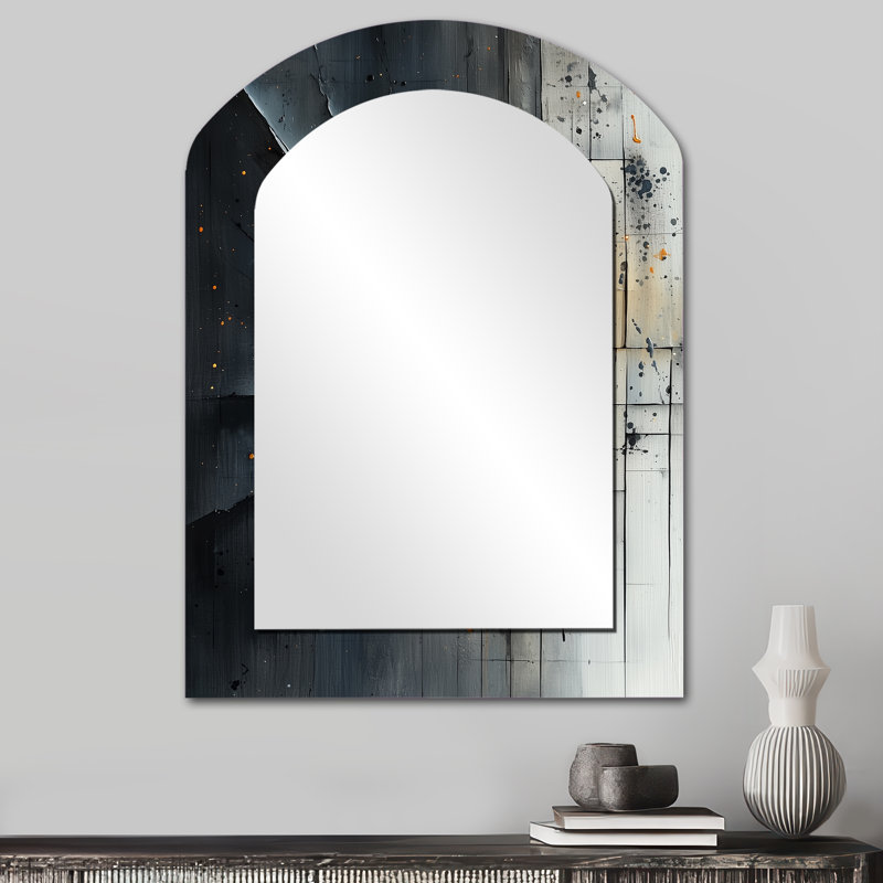 «Dream Fragments Of Wood Stone Petal II - Fractals Arch Mirror», miroir mural asymétrique doré, impression sur métal
