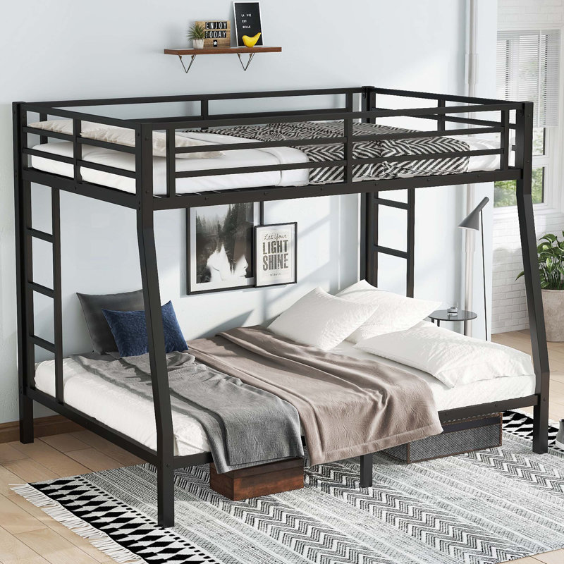 Lit superposé double au-dessus de grand lit en métal pour les adolescents et les adultes, économie d'espace / réduction du bruit / pas de sommier