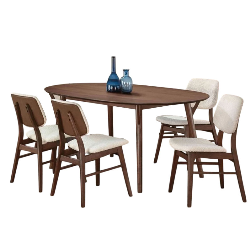 Ensemble de table de salle à manger 5 pièces Lexy, 4 sièges beige, brun noyer