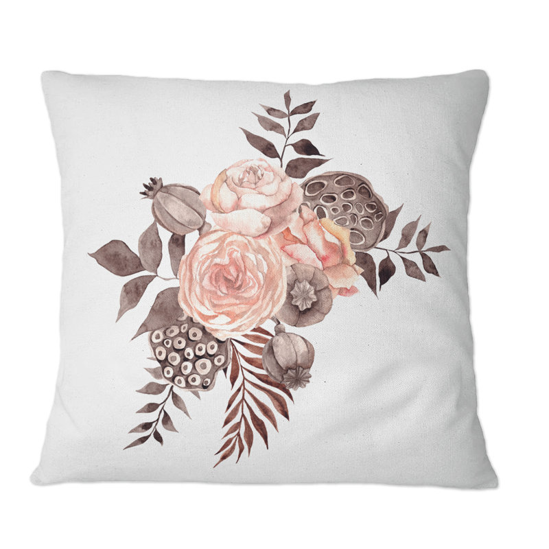 Bouquet de feuilles de fleurs séchées et d'herbes de Pampa - coussin décoratif traditionnel, 16 po x 16 po