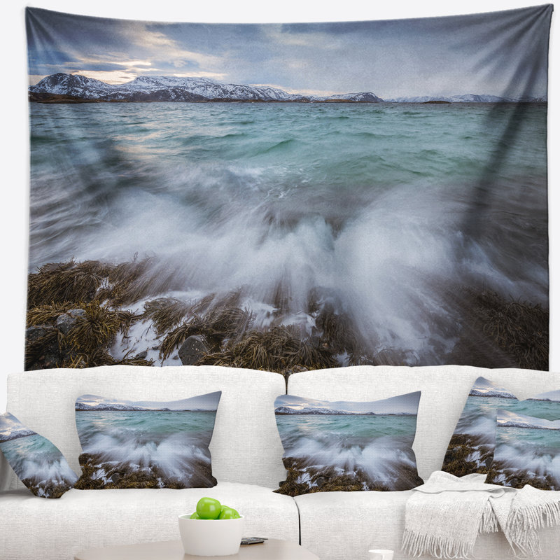Tapisserie seascape rocks en norvège, H 32 po x l 39 po