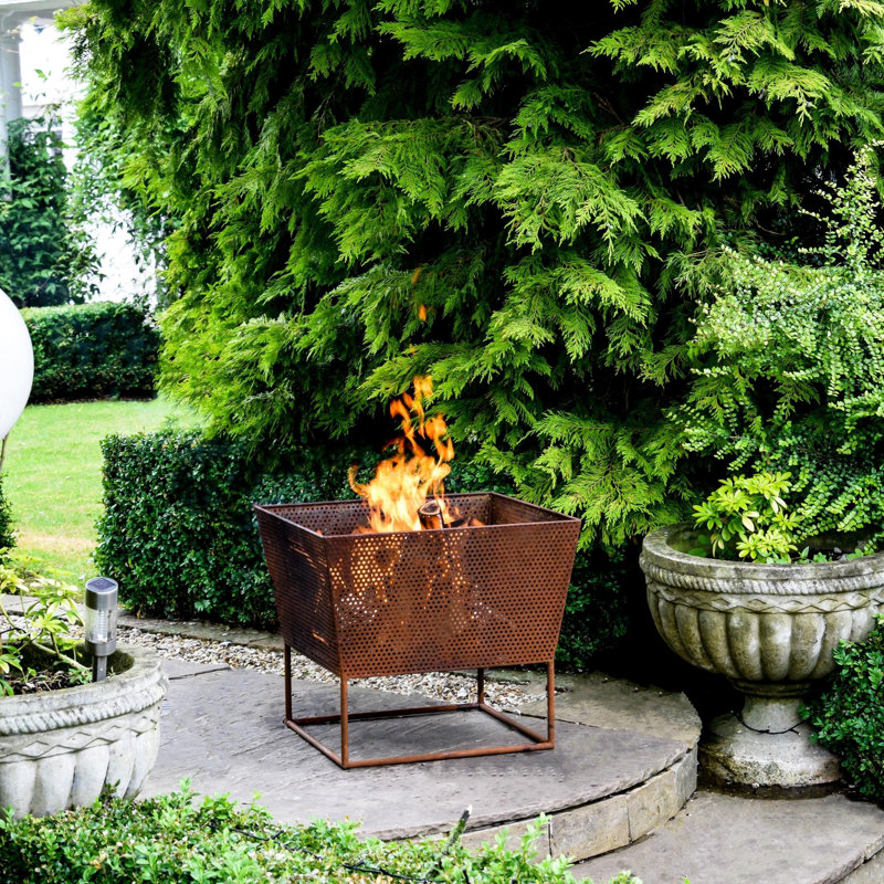 Square Iron Wood Burning Fire Pit, Rust