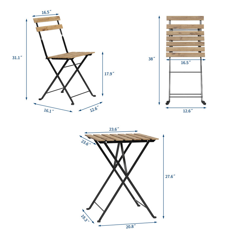 Ensemble de bistro pliant 3 pièces pour patio, gain de place – Table et chaises à structure métallique pour une utilisation intérieure/extérieure – Aucun assemblage requis, idéal pour balcon, jardin, cour, véranda – Couleur d'origine