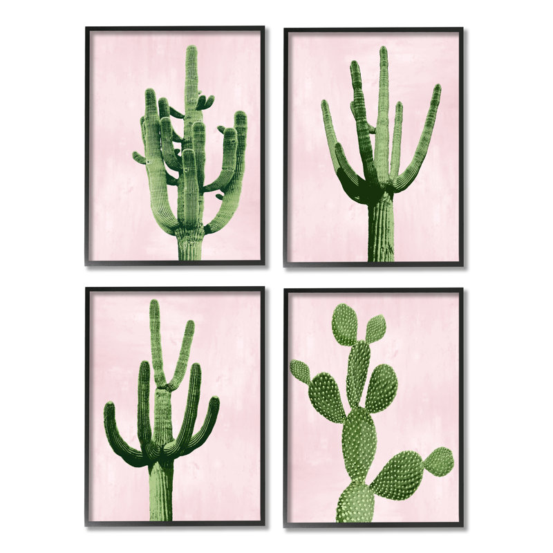 "Bold Pink Desert Cactus Plants Arid Plantation" par Mia Jensen - ensemble de 4 impressions sur toile flottante