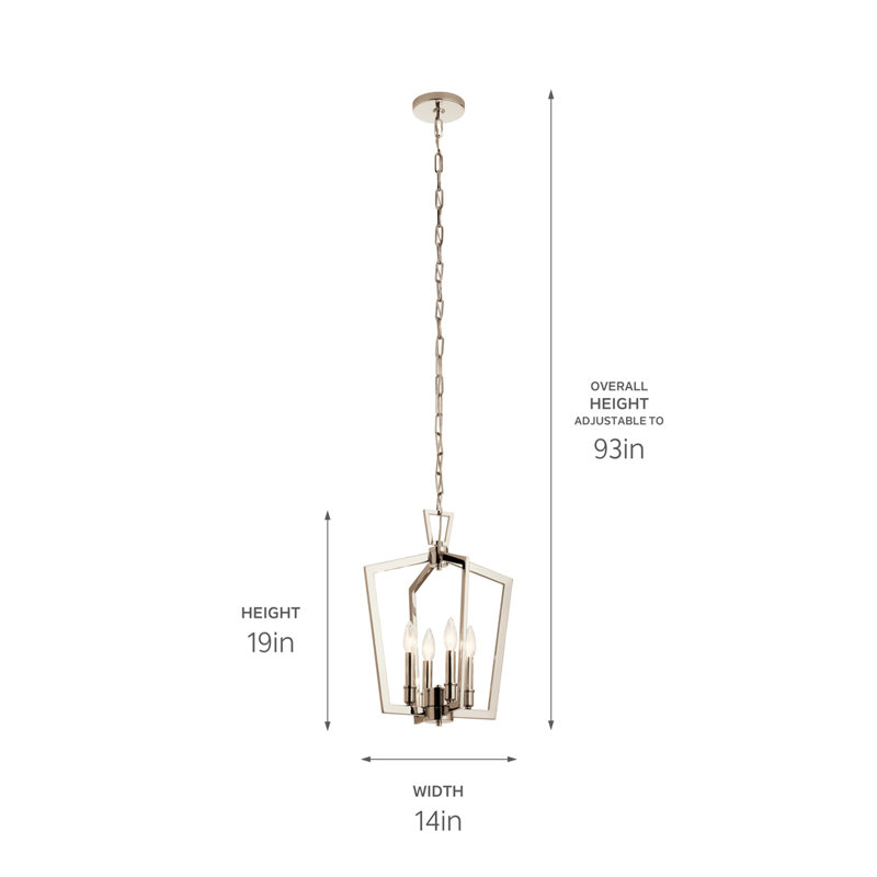 Luminaire suspendu géométrique à 4 lumières, Nickel poli