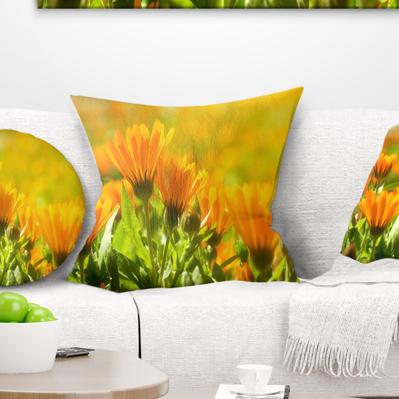 Marigold Flowers in Sunlight Pillow