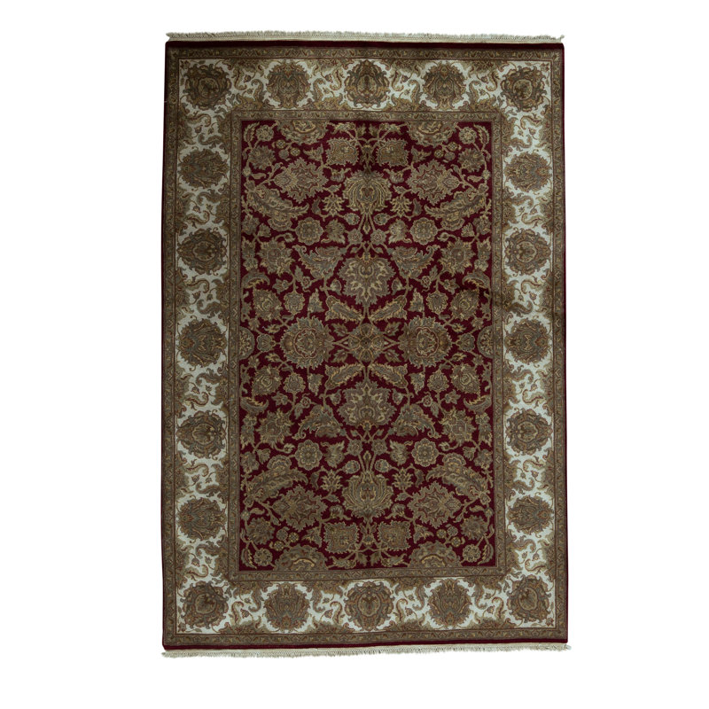 Tapis rouge et ivoire de haute qualité noué à la main Trinity