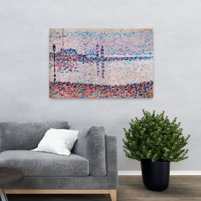 Study For The Channel At Gravelines Classic Colorful Abstract Orchid Beach Landscape Wall Art Print by Georges Seurat - 1 Piece Wrapped Canvas Wall Art