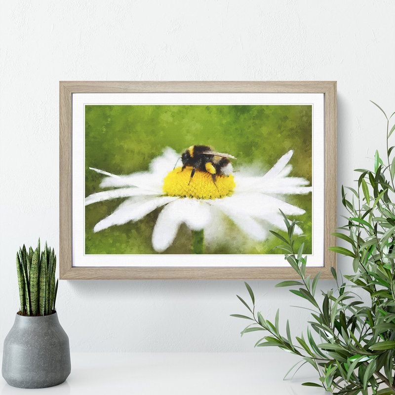 Bee Collecting Pollen Vol.2 - Picture Frame Painting, 48cm H x 65cm W x 2cm D, Oak Framed