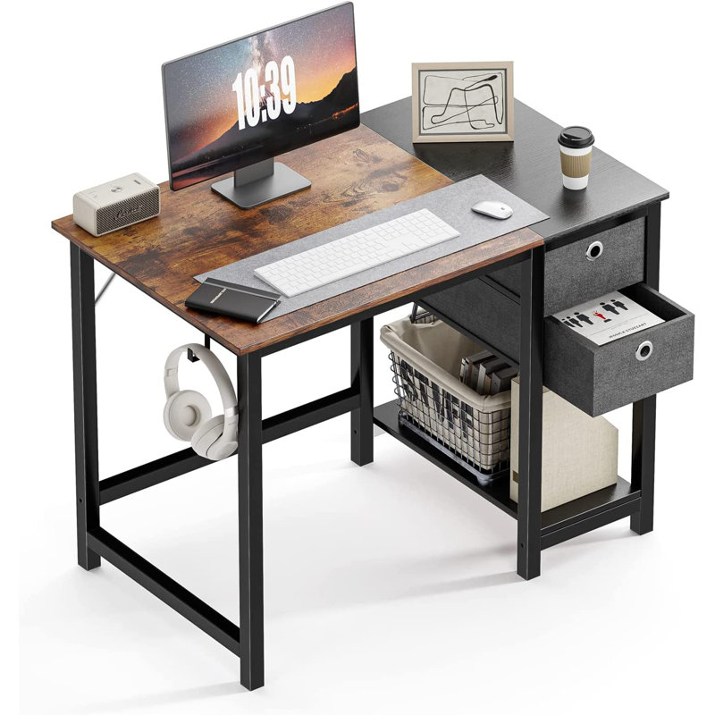 Norrington Writing Desk with 2 Drawers, 29.3" H x 40" W x 23.6" D, Black/Rustic Brown
