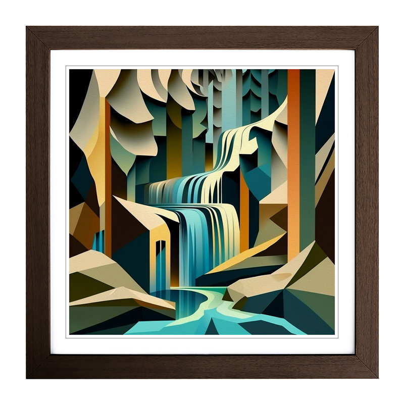 Waterfall Cubism - Single Picture Frame Print on Wood, Walnut