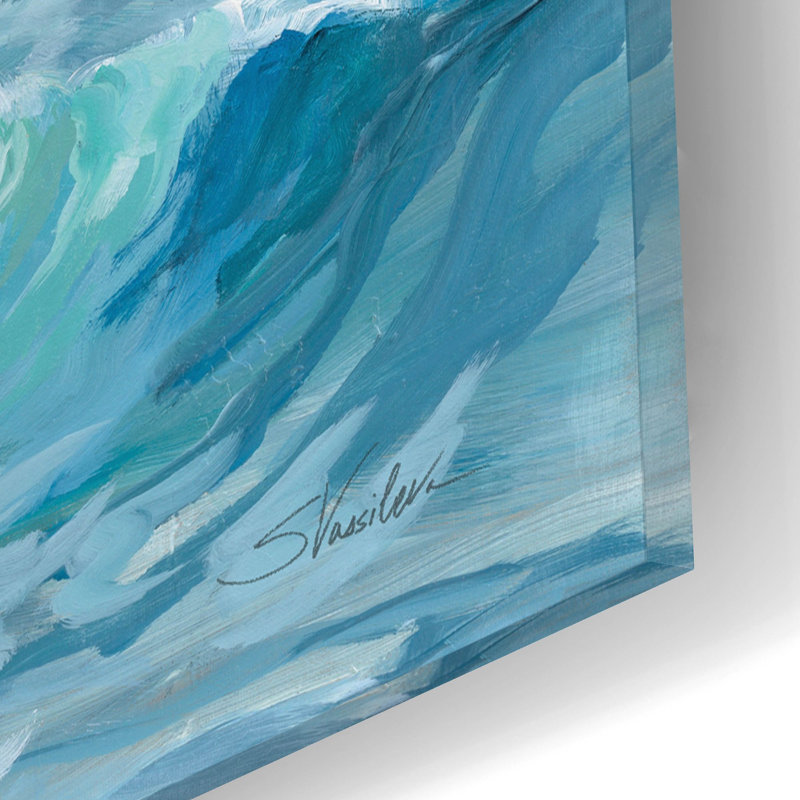 Art mural en verre épique «Deep Blue Sea» par Silvia Vassileva, 16 po x 12 po
