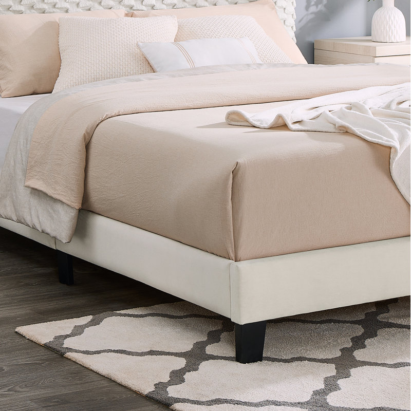 Findlay Plush 3D Upholstered Platform Bed in White Dove, Twin