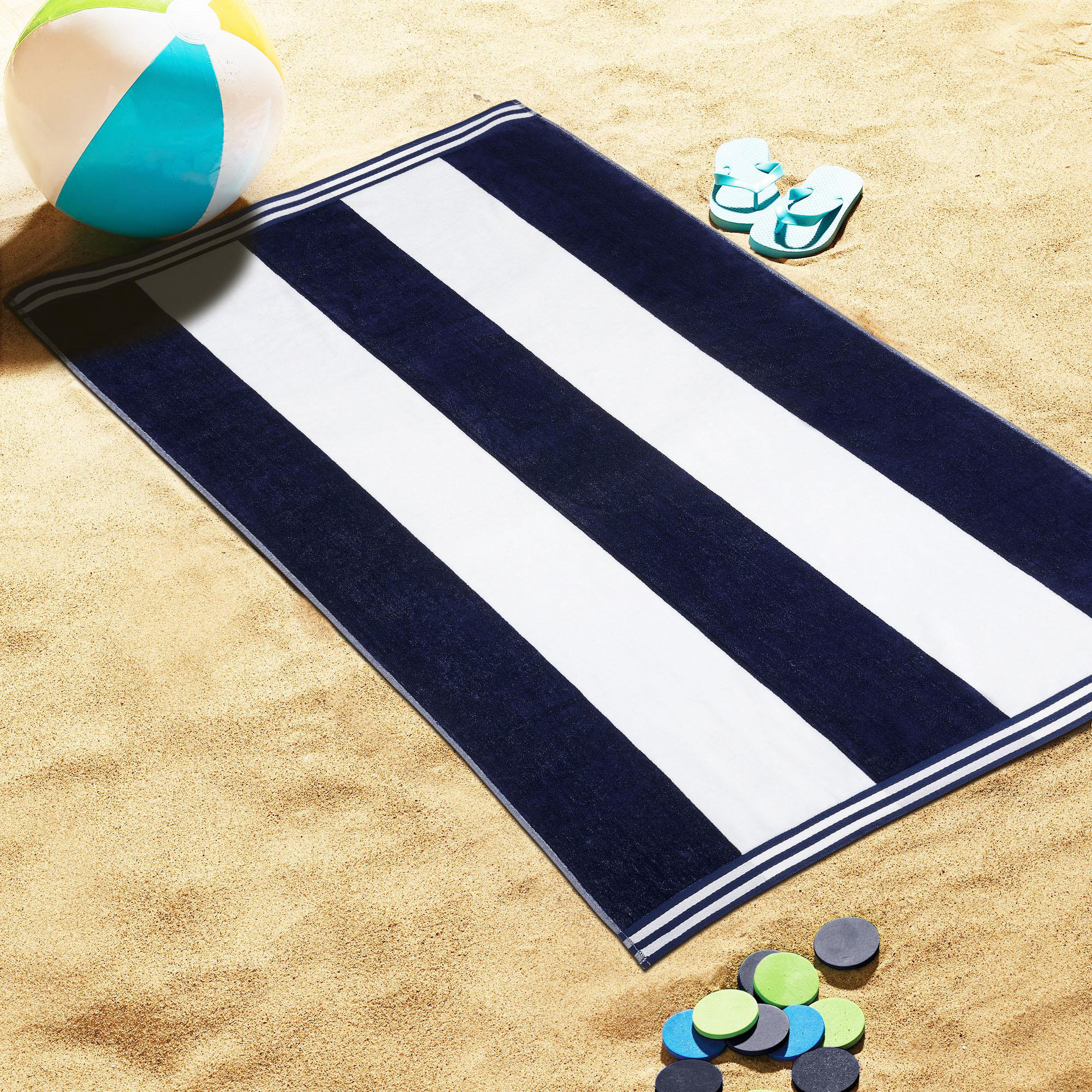 Calheta Cotton Oversized Cabana Stripe Beach Towels, 1, Blue