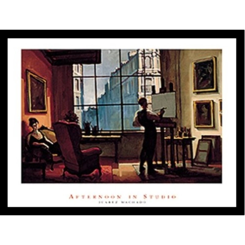 "Afternoon studio" par Juarez Machado-impression d’art graphique, Papier encadré noir, H 26,5 po x l 34,5 po x P 1,25 po