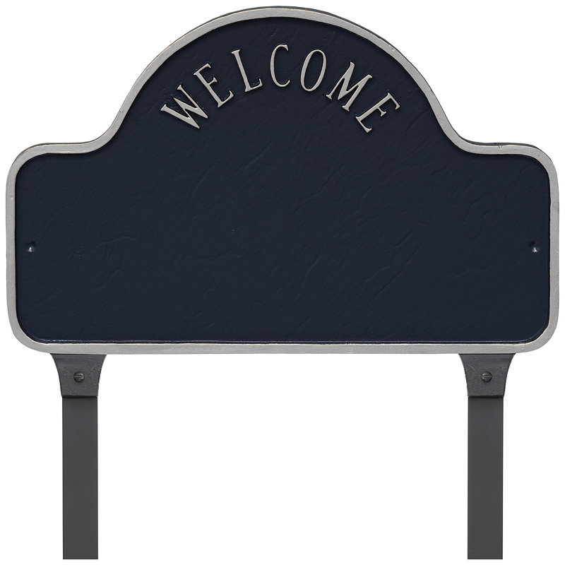 Welcome 3-Line Lawn Address Sign, Navy/Silver, Yes
