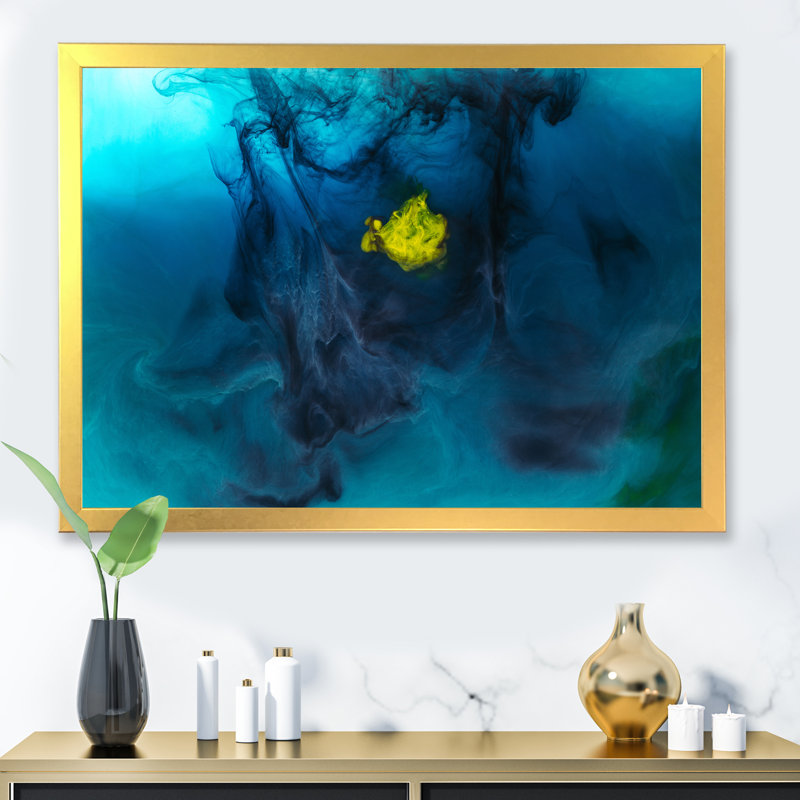 «Blue Ink Mixing In Water II», décoration murale moderne sur toile, H 8 po x l 12 po x P 1 po, Encadrement doré
