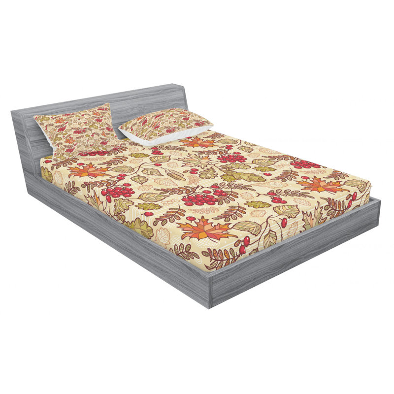 Rowan Microfiber Floral Sheet Set, Full Sheet Set + Fitted Sheet + 2 Pillowcases, Green/Red/Beige Floral