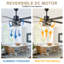Ventilateur de plafond industriel noir 52 pouces avec lumière et télécommande, ventilateur de plafond réversible à moteur à courant continu de 6 pouces pour grande pièce