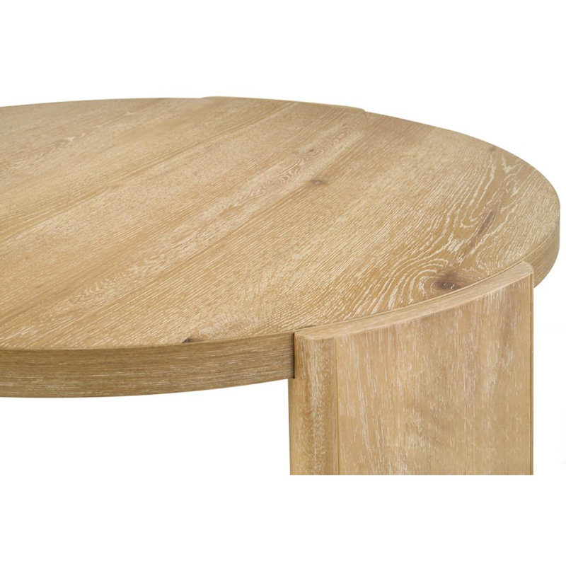 Table basse ronde de 40 pouces au fini bois de grève, polyvalente pour les intérieurs modernes et transitionnels, assortie à la table de bout, placage de chêne sur bois d'hévéa