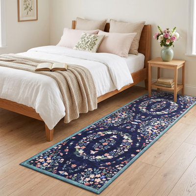 Tapis de jardin à motif floral 2 x 6 po, tapis antidérapant, lavable à la machine, tapis antidérapant et pliable pour couloir de cuisine
