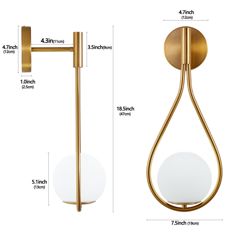 Ensemble de 2 appliques murales modernes en forme de goutte en forme de goutte en forme de globe doré pour salle de bain