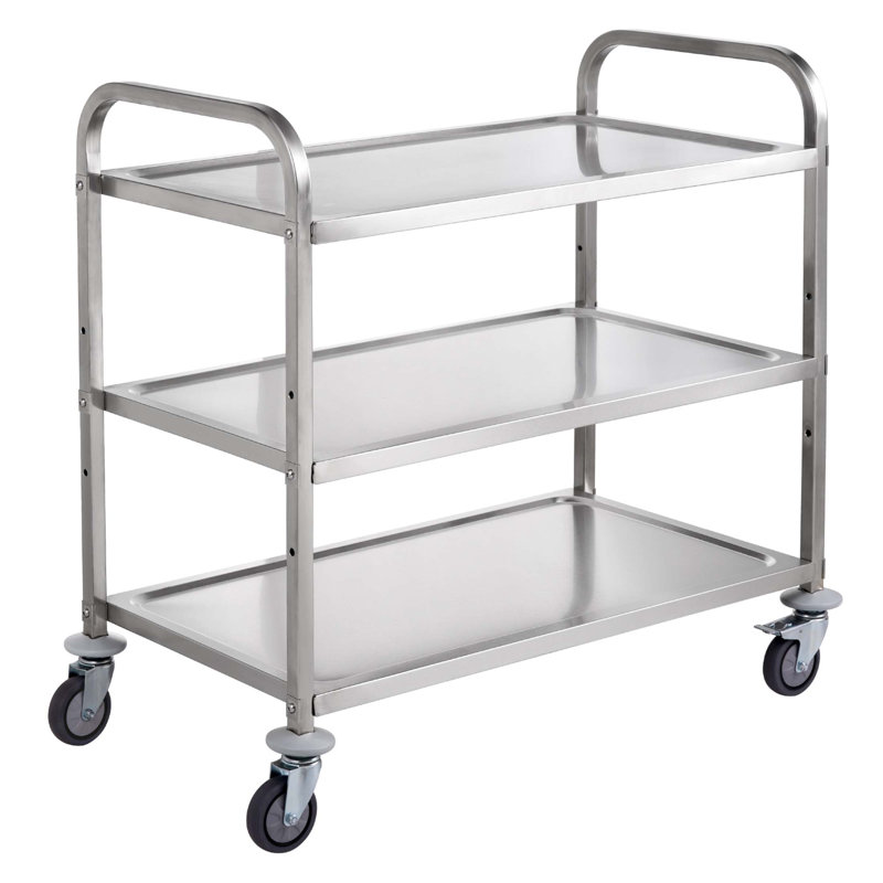 Chariot de cuisine robuste à 3 niveaux avec capacité de 450 lb, tablettes réglables et roulettes silencieuses pour une utilisation intérieure et extérieure