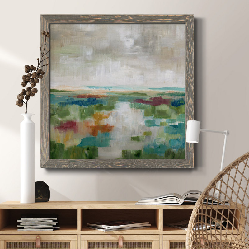 «Spring Wood I», peinture sur toile encadrée, H 27,5 po x l 27,5 po x P 1,5 po, Encadré gris