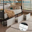 Structure de lit simple pour chambre à coucher avec panneau de fibres à densité moyenne blanc doux et fabrication en métal avec lumières DEL de rangement sous le lit et station de charge