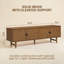 Meuble télé en bois massif de 63,5 po pour téléviseur de 75 po ou moins Bloom, console multimédia à 4 portes avec façade radiale sculptée à la main, meuble décoratif sculptural pour espace de vie, assemblage sans effort, aspect teck-1954086987