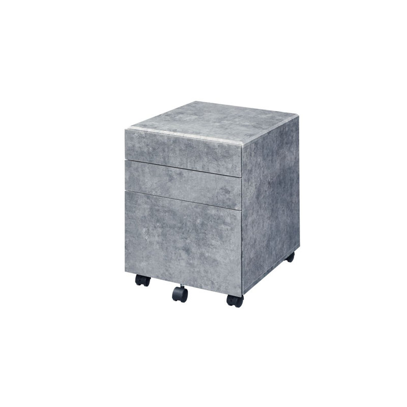 ACME Jurgen File Cabinet, Faux Concrete & Silver 92909