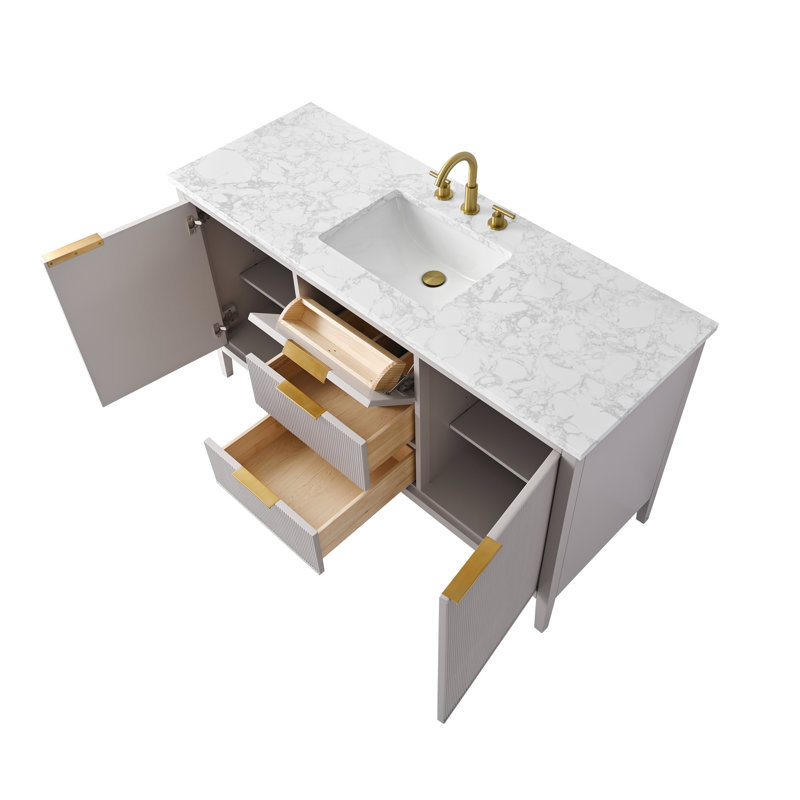Emma 60" W Single Vanity, Taupe/Brushed Bronze