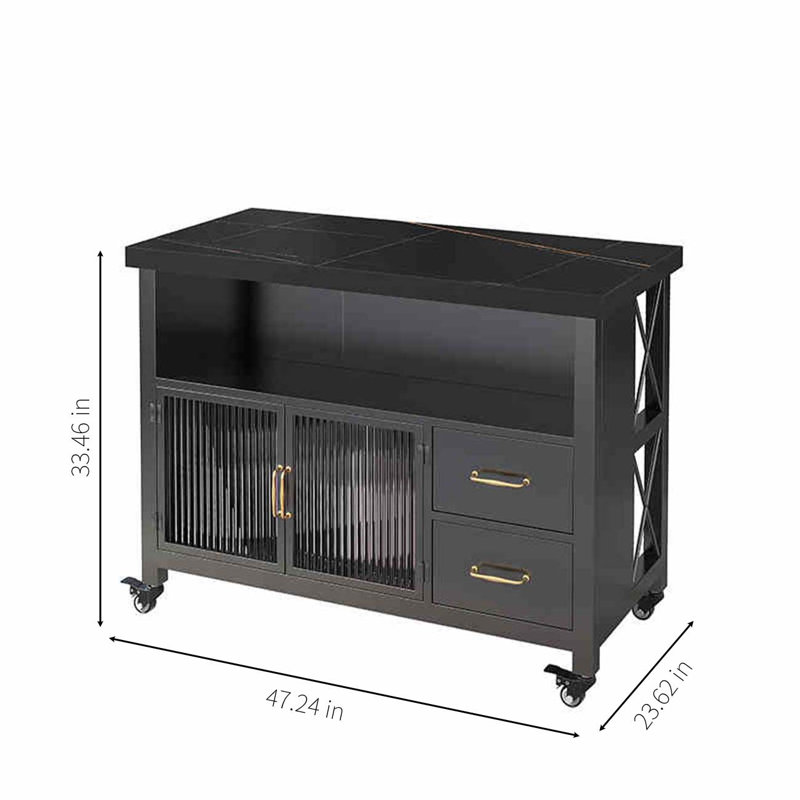 Îlot de rangement en marbre noir amovible