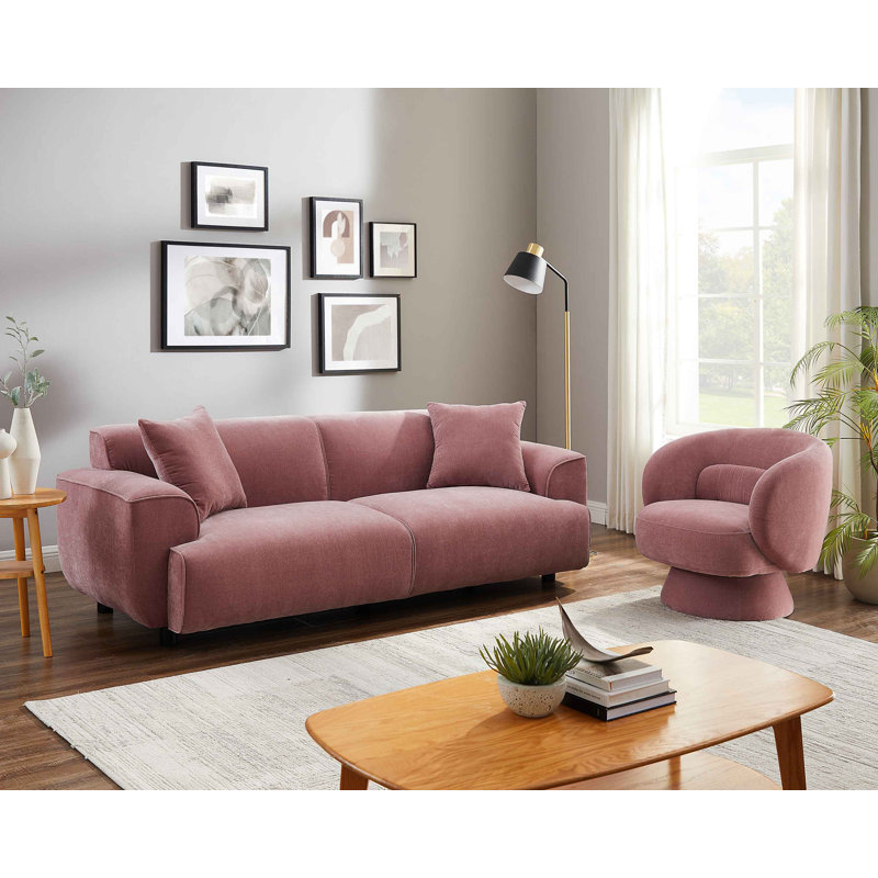Modern Wallas Sofa Set, Rayon/Viscose, Oldrosa