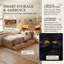 Structure de lit simple en forme de L avec lit gigogne, armoire et tiroirs, lit plateforme en coin 3-en-1 avec bureau encastré et luminaire à DEL, bois de pin + cadre en contreplaqué-630922624