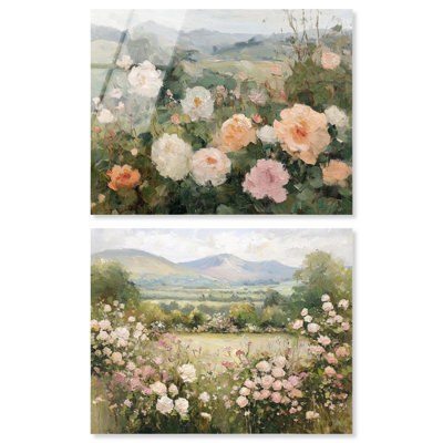 Ensemble de 2 décorations murales en acrylique Blush rose pour chambre à coucher par Art Remedy, prêt à accrocher, 24 x 20