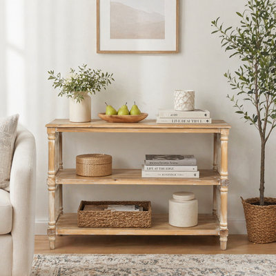 Console rustique à 3 niveaux avec détails d'inspiration gothique, table d'entrée en bois longue de 47,24 po