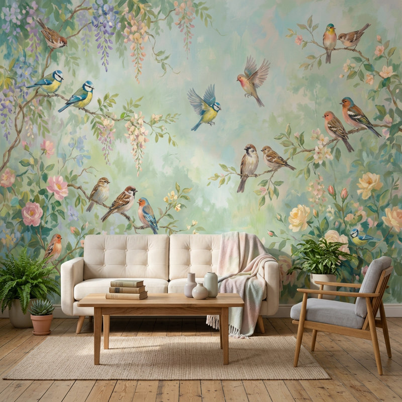 Papier peint floral de jardin Wisteria, 100 po x 96 po, Non tissé