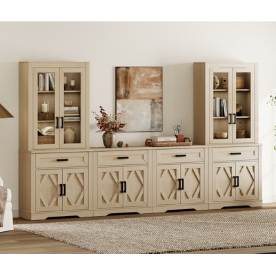 Ensemble de 4 armoires de rangement Glenford 4-en-1 de 73,3 po de hauteur, grand buffet de style campagnard avec tiroirs et tablettes pour la cuisine
