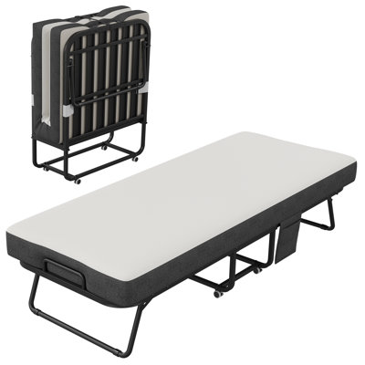 Lit d'invité pliant extra large avec matelas en mousse à mémoire de forme de 12 cm - Structure en métal robuste, capacité de 200 kg, portable avec roues, 75 x 31 pouces