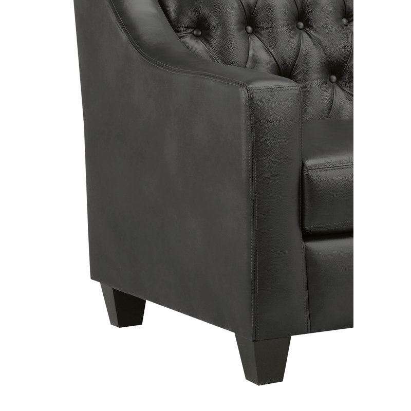 Causeuse à accoudoirs carrés en cuir véritable de 56 po Debolt, Cuir assorti gris anthracite