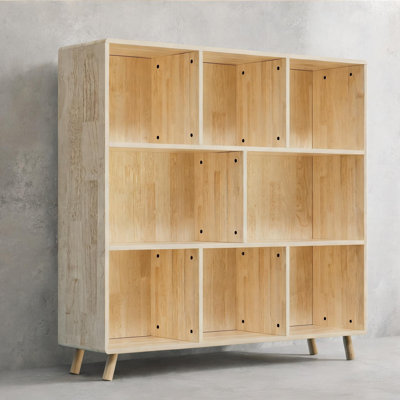 Home Office Multi-Use 8-Compartment Storage Organizer, Solid Pine 44 Inch Fixed Shelf Bookcase for Books and Decor
